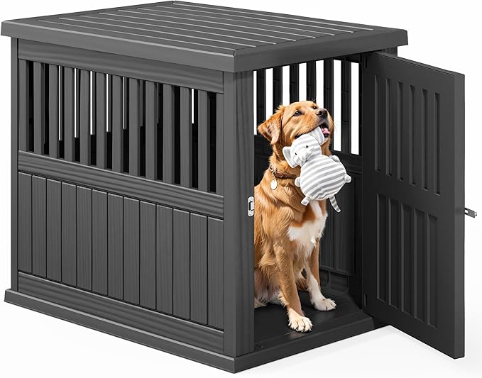 Fancyango 40-Inch Heavy Duty Dog Crate Furniture Lockable Indoor Outdoor Kennel & End Table for Small/Large Dogs Decorative Plastic Pet Cage in Black