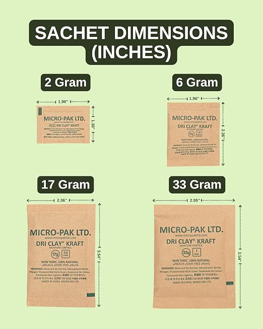 Micro-Pak Dri Clay Kraft, Highest Moisture Absorption Desiccant Packs, Silica
