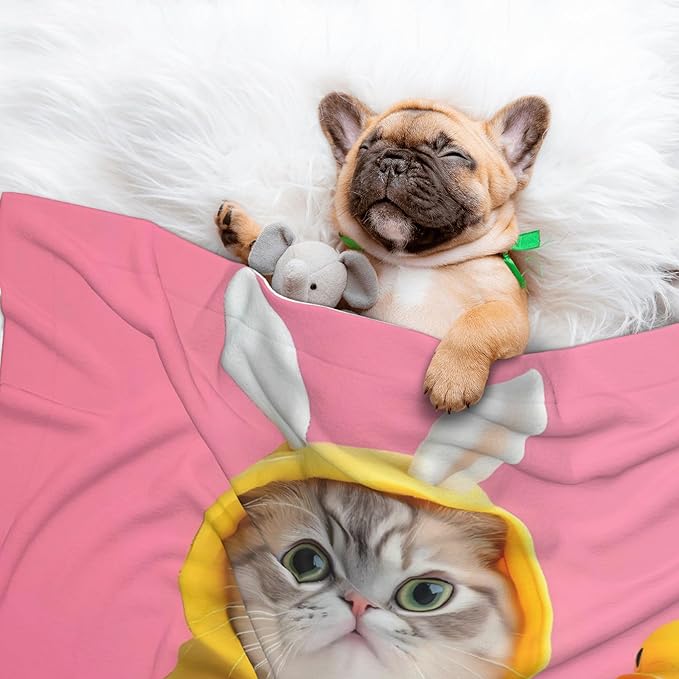 Waterproof Dog Blanket Soft Pet Blanket for Puppy, Fleece Cat Throw Blankets for Furniture Bed Couch Sofa Reversible - A Funny Cat