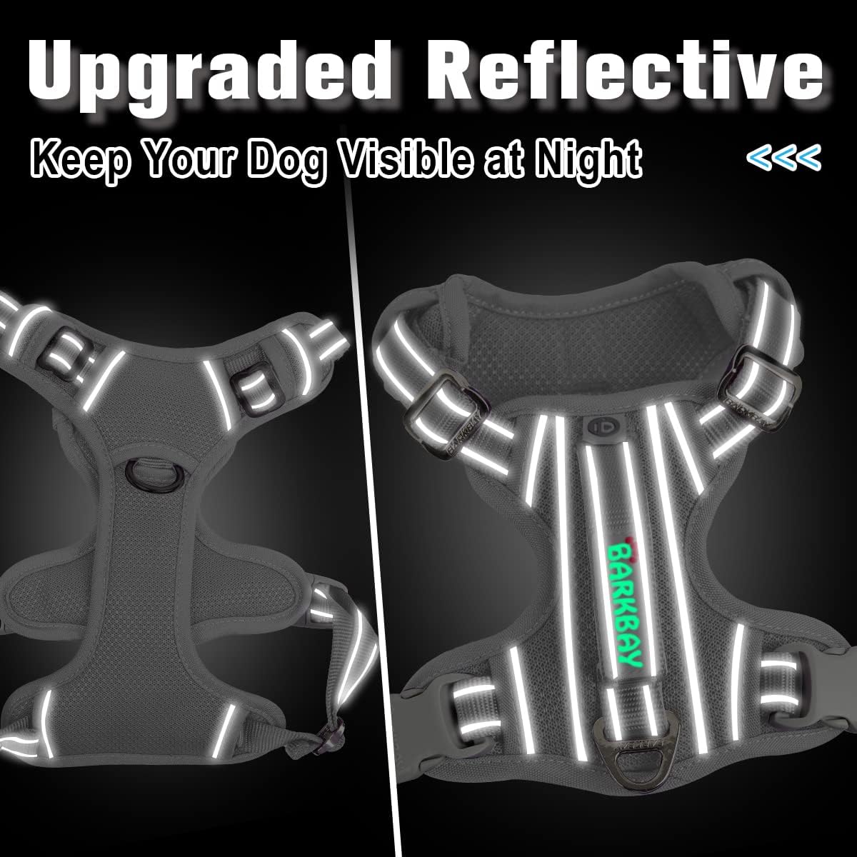 BARKBAY Dog Harness No Pull with ID Tag Pocket - Heavy Duty, Reflective, Easy Control for Large Dogs(Grey,M)