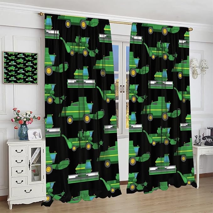 Kids Agriculture Machine Window Curtains, Farm Equipment Tractors Transport