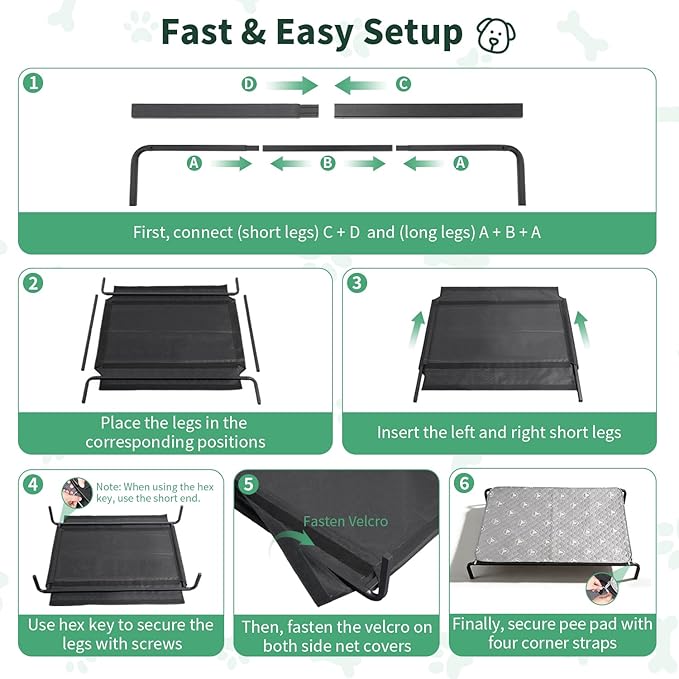 PJYuCien Elevated Dog Bed with Pad for Large Dogs, 48'' Raised Cooling Dog Cot with Breathable Mesh & Absorbent Pee Pad, Sturdy Frame, Non-Slip Feet, Indoor & Outdoor Use