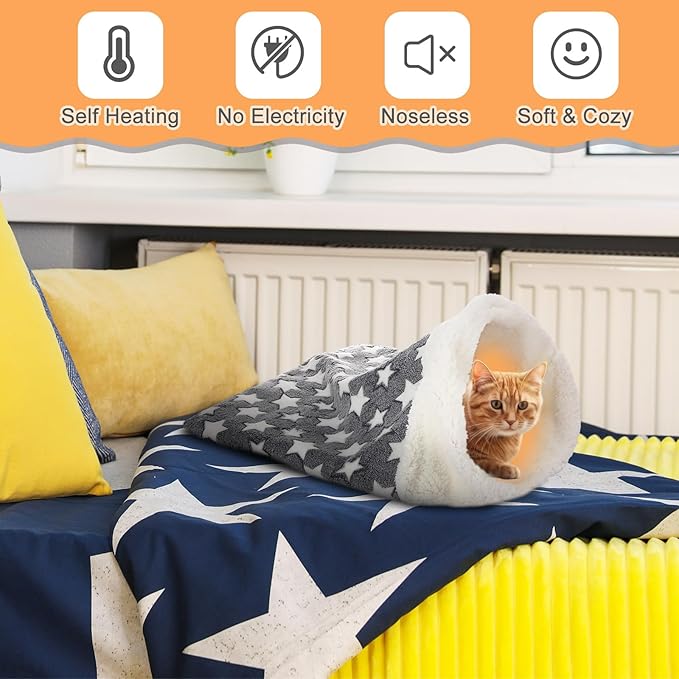 Self Heating Cat Sleeping Bag Indoor Self Warming Cat Bed Cave Heated Pad Cozy Soft Winter Washable Wrap Pet Snuggle Sack Pouch for Puppy Dog Kitten, 24 x 21 Inch(Classic Style,Gray)