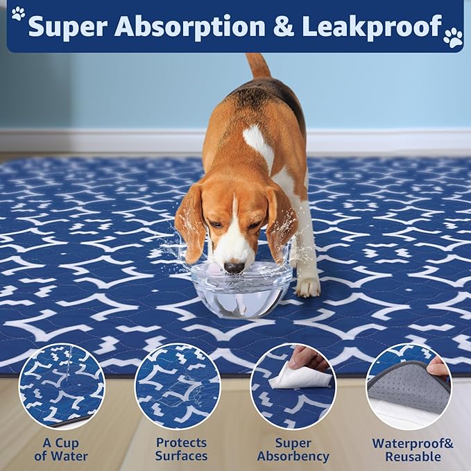 LOOBANI Washable Pee Pads for Dogs: 72"x 72" Extra Large Reusable Puppy Pads,1 Pack Absorbent Whelping Pad Leakproof Dog Playpen Mat, Waterproof Non-Slip Dog Training Pads for Floor, Crate, Potty