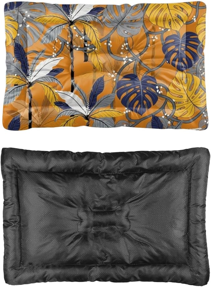 Brown Jungle Leaves Little Dog Bed Small Dog Mat Bed Crate Pad Crate Cushion Washable Non-Slip Chew Resistant for Easy to Clean Pad Mat for Cushions Indoor Outdoor 24X18 Inch