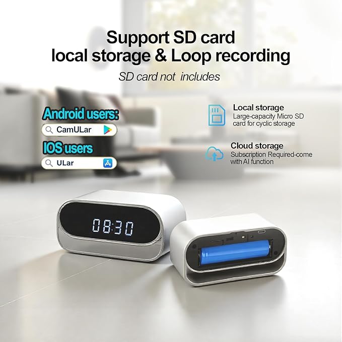 4K Camera Clock with Night Vision Wireless Smart Clock Cam Pet Monitor, Support App Remote & Motion Detection -No Audio