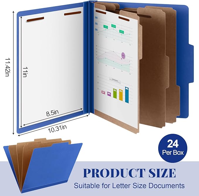 Skyygemm 24 Pcs Classification Folders Letter Size, 3 Divider Pressboard File Folder with Fasteners, Expanding File Organizer Bulk for Teachers, Clergy, Office, Church, Christmas Donations (Dark Blue)