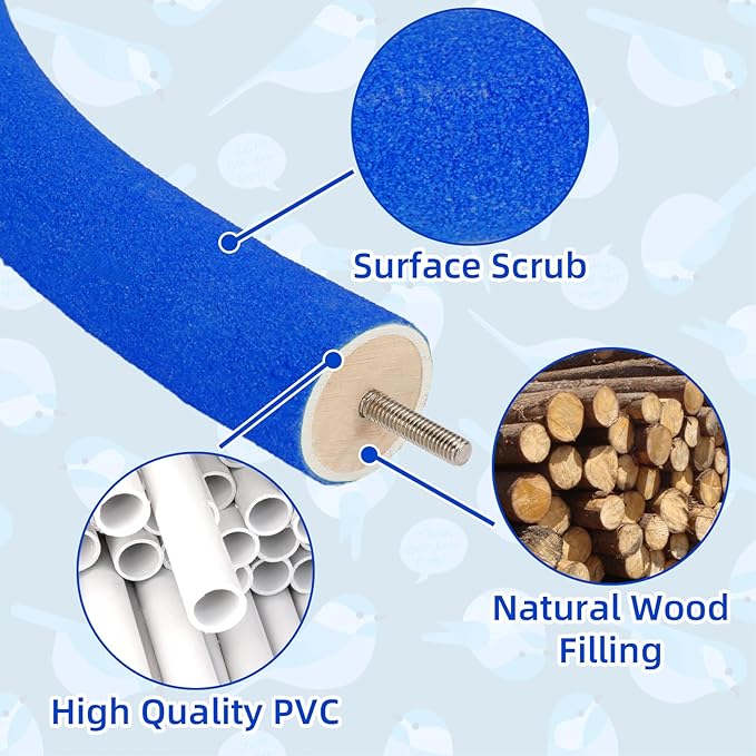 Rypet Parrot Perch Stand Toy Used for Cage Corner for Paw Grinding Clean Stick Exercise, Rough-Surfaced Quartz Bird Perch Standing Cage Accessorie for for Small Parakeets Cockatiel Conures (Blue XL)