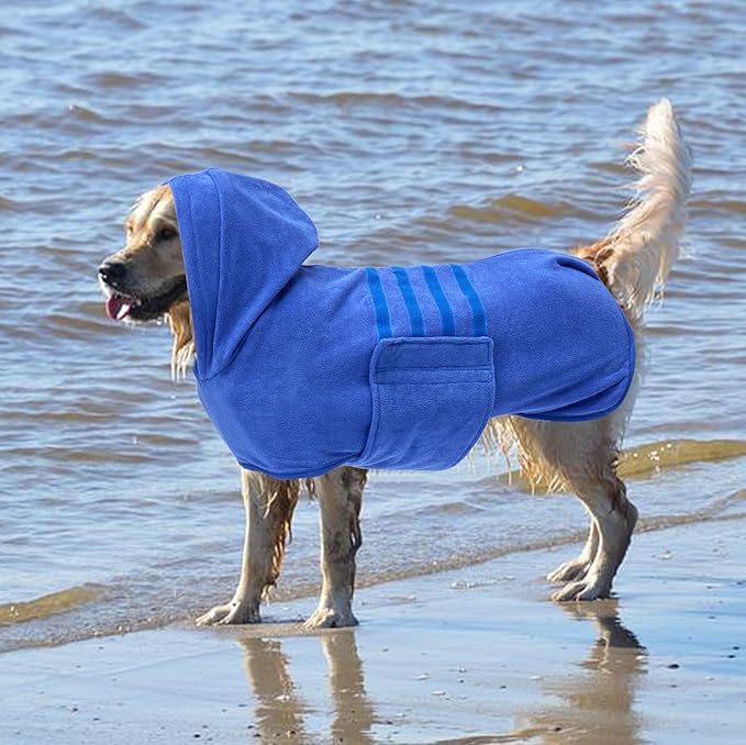 Geyecete Dog Drying Coats with Hood - Absorbent Robe Dry Fast Dog Towel - Microfibre Fast Drying Super Absorbent - Blue - M