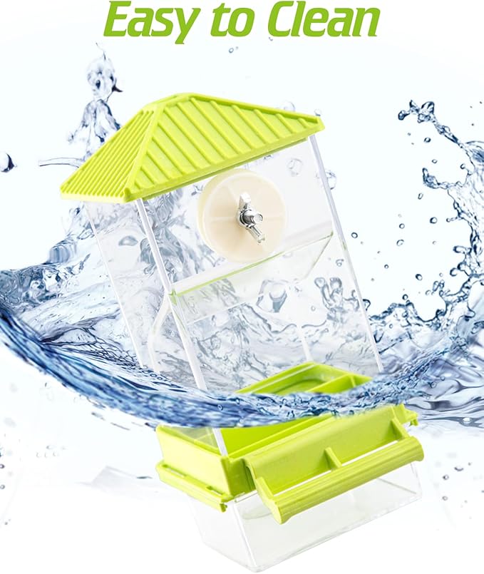BNOSDM No Mess Automatic Bird Feeder 2 Pcs Anti-Splash Bird Feeder Acrylic Transparent Food Container Parrot Cage Accessories for Parakeets Budgies Lovebirds Cockatoos Conures Finches (Green)