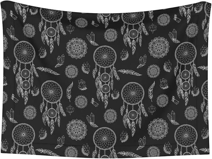 Pet Blanket for Travel and Home, Black and White Mysterious Dream Catcher, Reversible Plush Dot Design with Soft Grip Texture on One Side Perfect for Car Seats Moving Vehicles