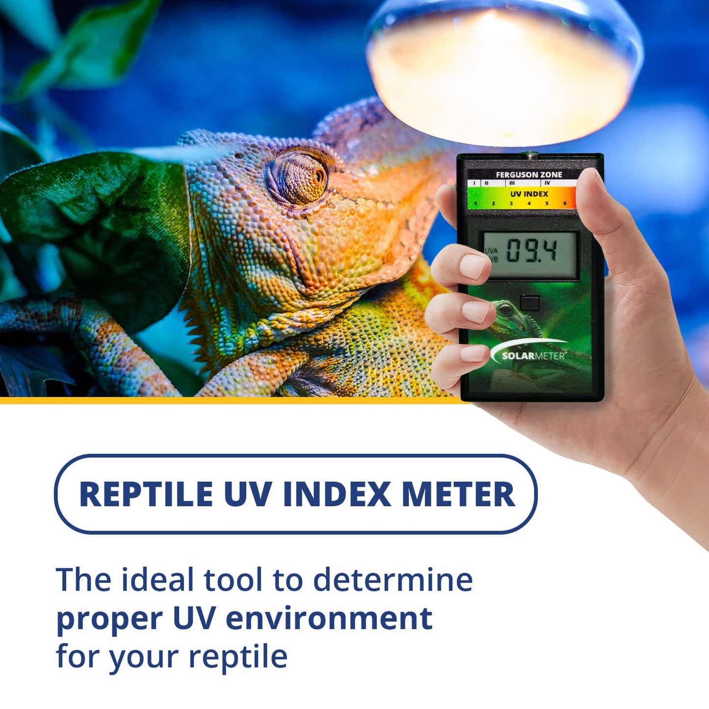 Model 6.5R Reptile UV Index Meter, Handheld Digital Radiometer for Measuring Ultraviolet Light, Measures 280-400 nm with Range from 0-199.9 UV Index, Made in USA, ABS Polymer, Black