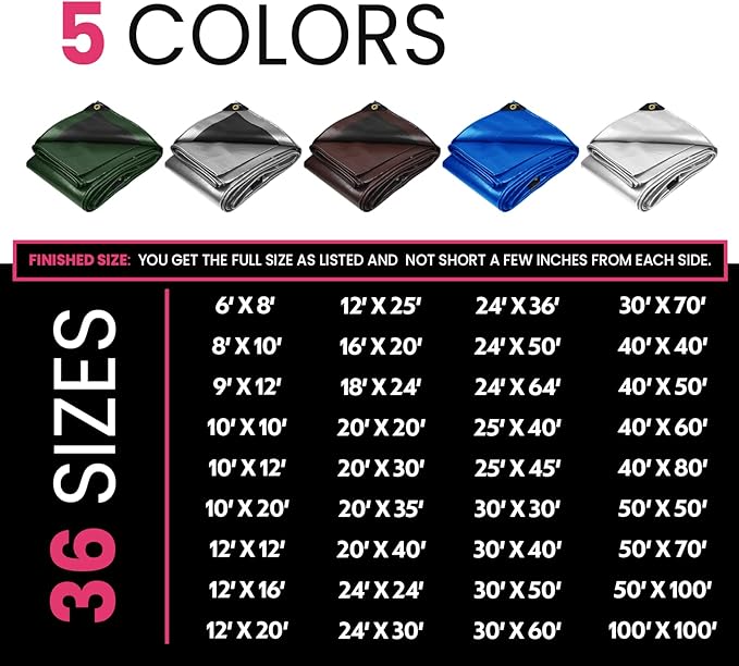 PROTARP Extreme Heavy Duty 22 Mil Tarp Cover, Waterproof, UV Resistant, Rip and Tear Proof, Poly Tarpaulin with Reinforced Edges for Roof, Camping, Patio, Pool, Boat. (Green/Black 50′ X 100′)