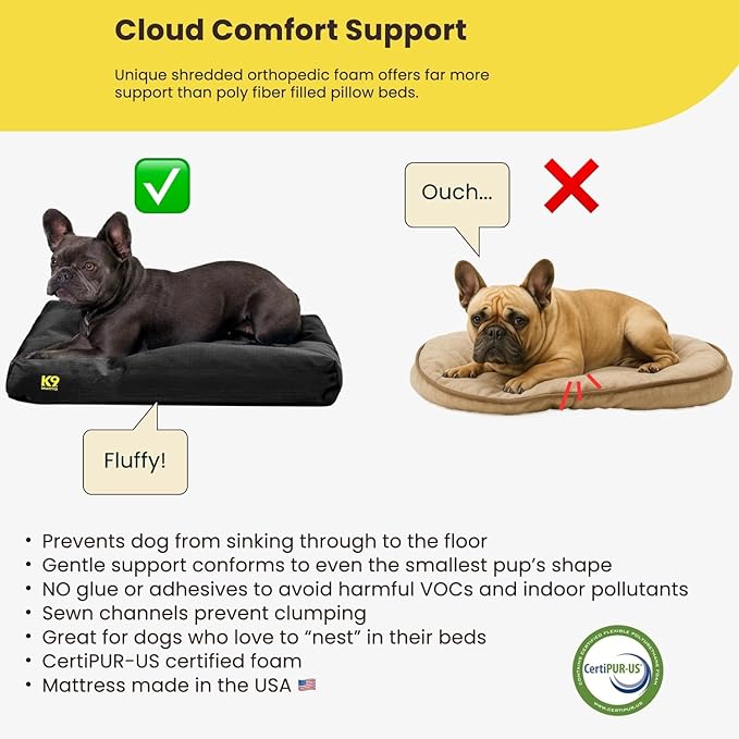 K9 Ballistics Tough Rectangle Pillow Dog Bed - Removable Cover, Washable, Durable & Water Resistant Dog Bed - Large, Taupe Premium Finish