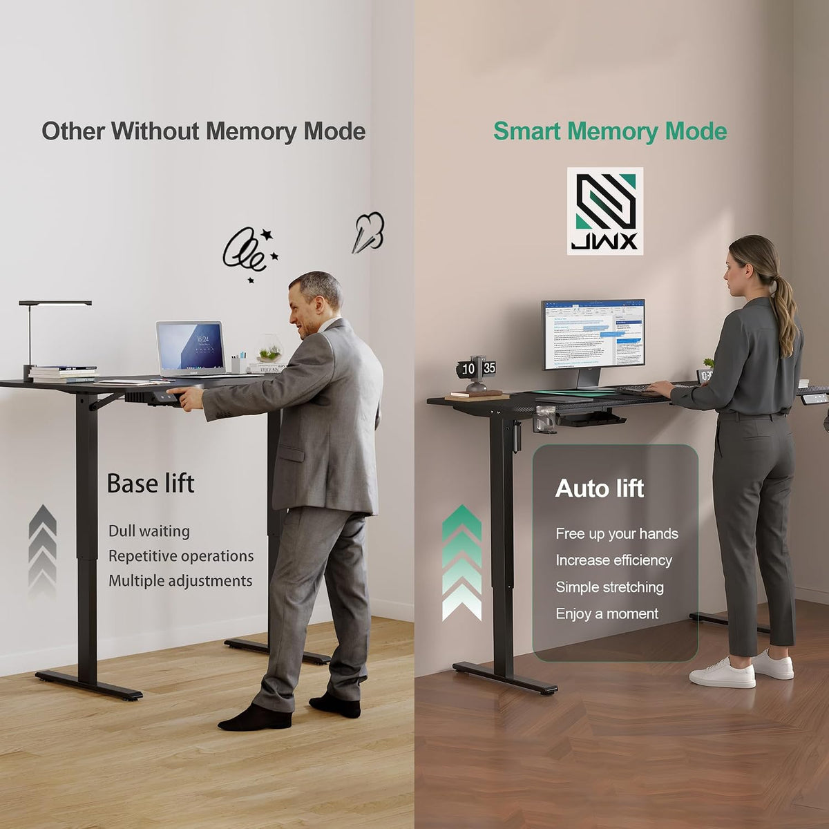 JWX 63-Inch Dual Motor L-Shaped Electric Standing Desk, Black