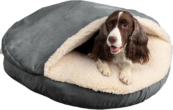 Snoozer Luxury Cozy Cave Dog Bed - Indoor Dog Bed with Cover Cave, Covered Calming Burrow for Small & Medium Sized Pets with Blanket Attached, Enclosed, Washable - Large, Anthracite
