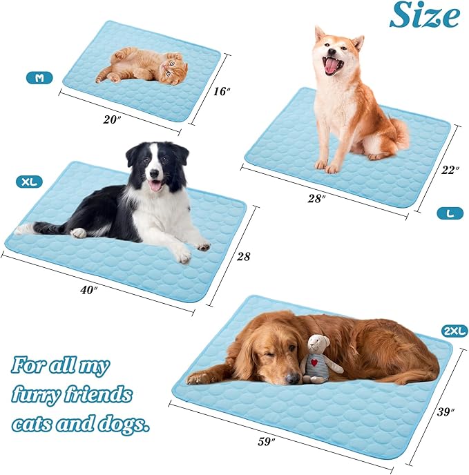 SHEJIZE Dog Cooling Mat Dog Cooling Pad Self Cooling Blanket, Washable Cooling Mat for Dogs, Pet Cooling Mat Keeps Pets Cool in Summer Heat, Resuable Fabric Cooling Mat (Blue, 28x40inch)