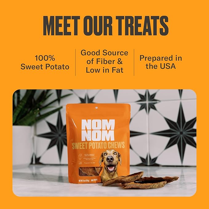 NOMNOMNOW Sweet Potato Chew Treats - Single Ingredient Dog Snacks for Training, Rewards & Mealtime Toppers – No Fillers, Preservatives or Added Ingredients - Prepared in the USA for Dogs
