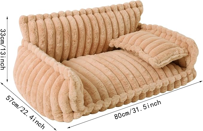Cozy Pet Couch Bed for Dogs & Cats, Removable Washable Fluffy Couch with Pillow, Non-Slip Soft Cat Dog Bed Large, Modern Pet Furniture Sofa for Small Medium Pets(Caramel)