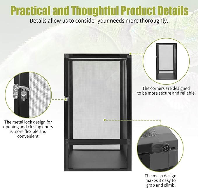 Terrarium,Reptile Cage, Chameleon Enclosure, Reptile Enclosure- 17.72" L×17.72" W×31.50" H,Snake Cage with Escape-Proof Lock, for Lizards/Snakes/Spiders, Portable Habitat for Indoor/Outdoor Use
