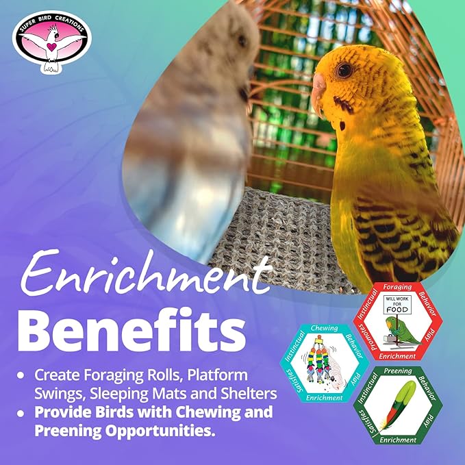 Super Bird Creations SB50008 Seagrass Mat for Cage Decor, Pet Enrichment and Boredom Relief - Versatile Toy-Making Base - Ideal for Parrots - Small to Large Birds & Reptiles - 7"x12" (3 Pack)
