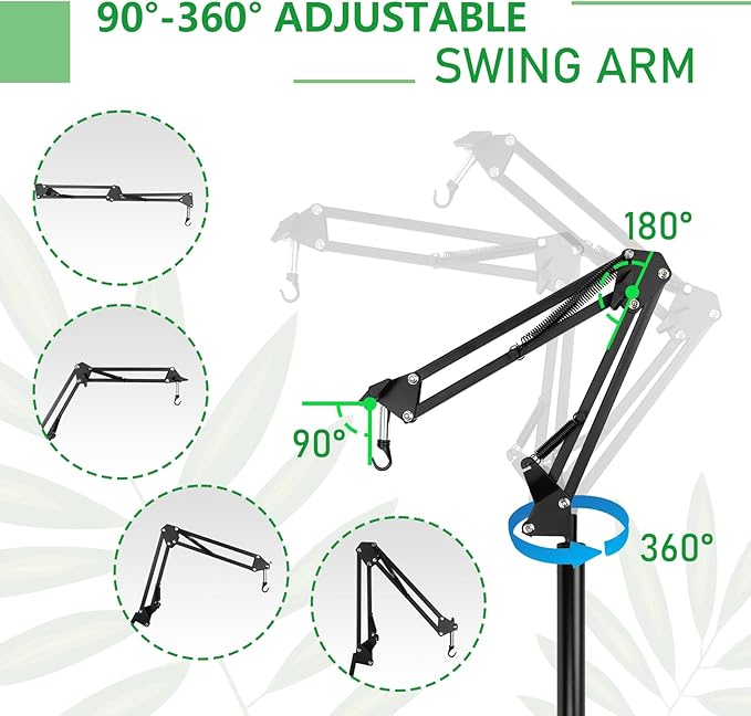 BETAZOOER 360° Adjustable Reptile Lamp Stand | Heavy Duty Metal Heat Lamp Holder (12-54in) for Bearded Dragons, Snake Tanks | 180° Foldable & Anti-Slip Base