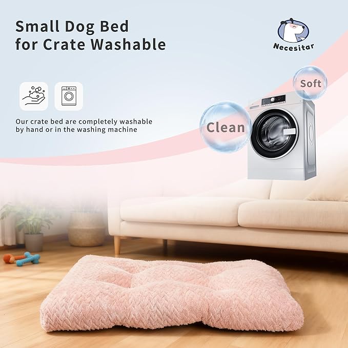 Dog Bed for Small Dogs Crate Washable 22 inch Dog Mats for Sleeping,Up to 15 lbs Soft and Fluffy Pink S