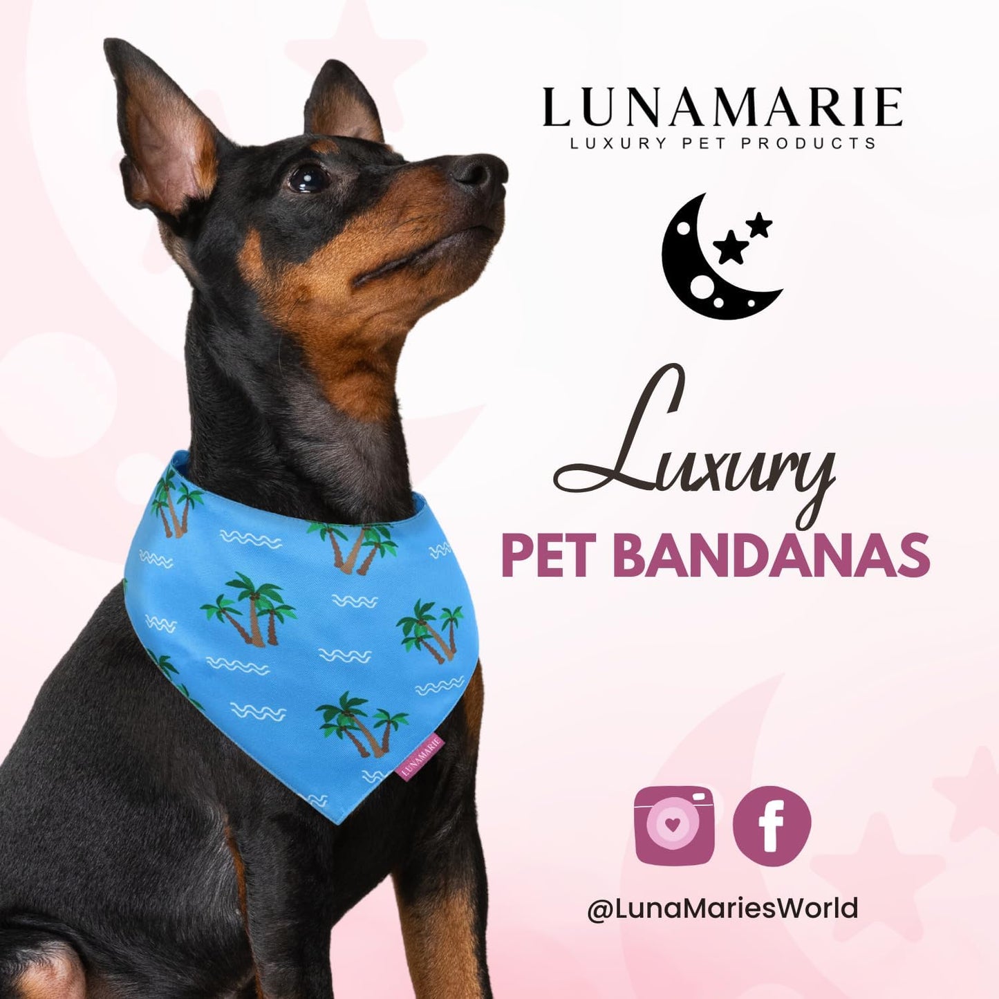 LunaMarie - Luxury Pet Birthday Bandanas -Premium & Silky Poly Fabric | 100% Handmade | Custom Shape Dual Layered (Playa Azul, Large)
