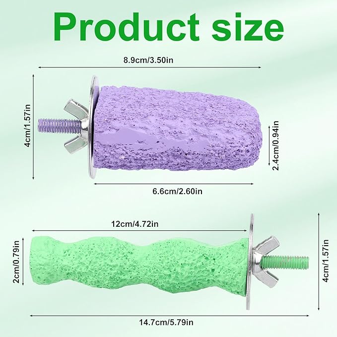 2pcs Anti-Slip Bird Beak Grinding Stones, Washable Resin Bird Beak Trimmer & Nail Filing Stand Platform Cage Accessories for Parrots Budgies Cockatiels Parakeets