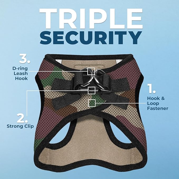 Best Pet Supplies - All Weather Mesh / Plush, Reflective, No Pull Harness for Small, Medium Dogs, Cats - Secure with Hook & Loop Fastener, Buckle, Double D-Rings - Army/Black Trim, M