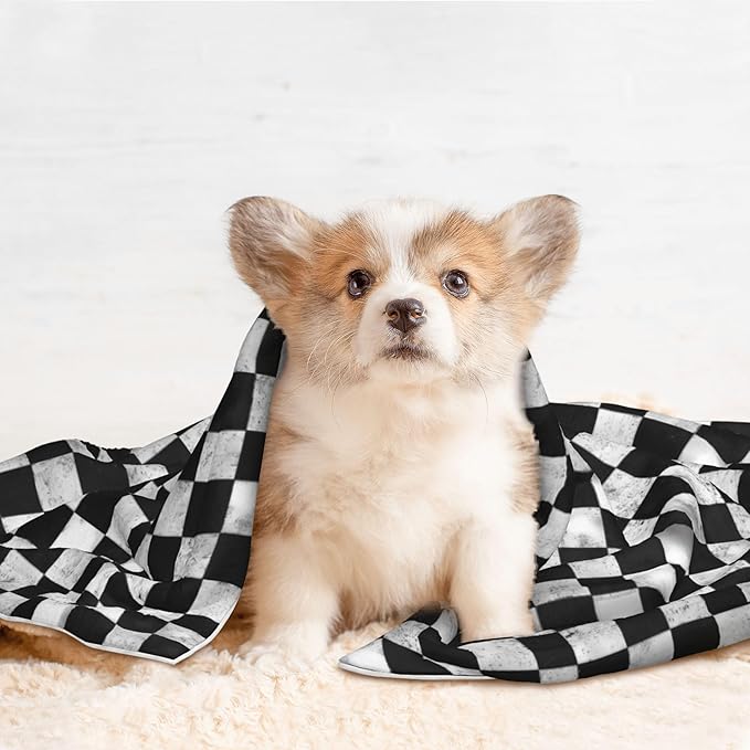 Waterproof Dog Blanket Soft Pet Blanket for Puppy Cat, Fleece Cat Throw Blankets for Furniture Bed Couch Sofa Reversible - Black and White Checkerboard 2