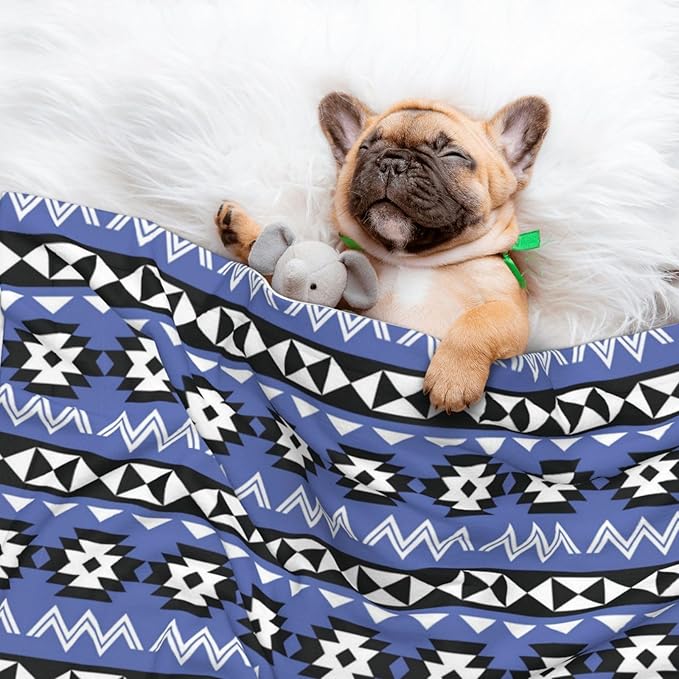 Dog and Cat Blanket in One, Tribal Ethnic Aztec Native American Decor, Double Sided Plush Throw with Raised Dot Pattern on One Side and Flat Velvet on Other for Variety