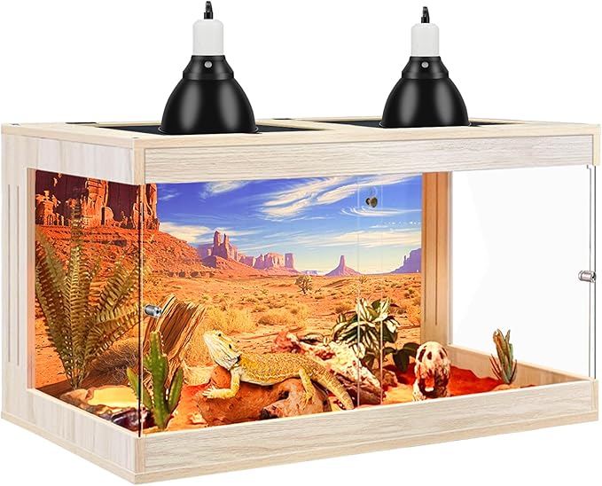 Royxen Bearded Dragon Tank, Tempered Glass Reptile Terrarium with Metal Mesh Top, 3-Side Clear Anti-Scratch Glass Lizard Tank for Reptile Habitat (Oak, 24 Gallons,24" Length)