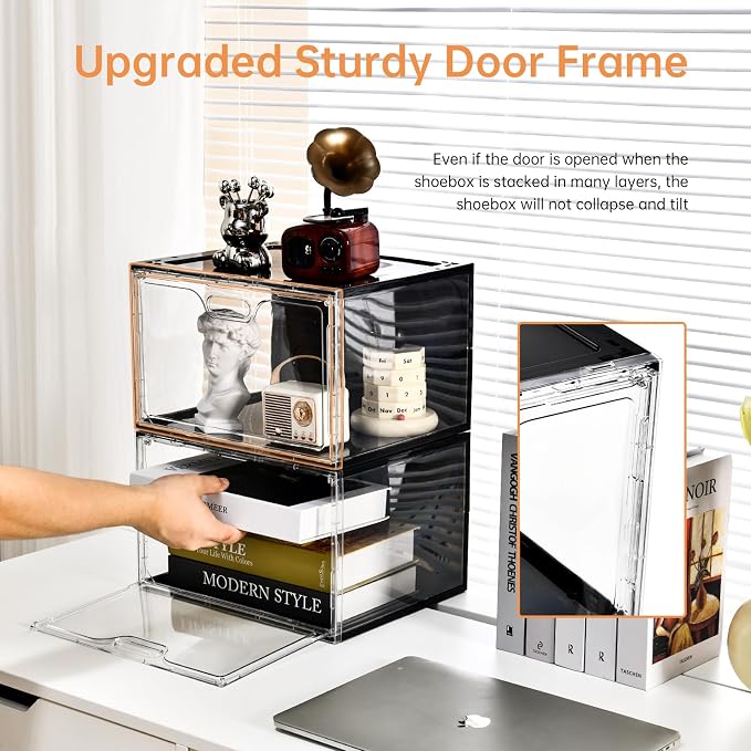 New 8 Pack Shoe Boxes Stackable, Large Shoe Storage Organizer