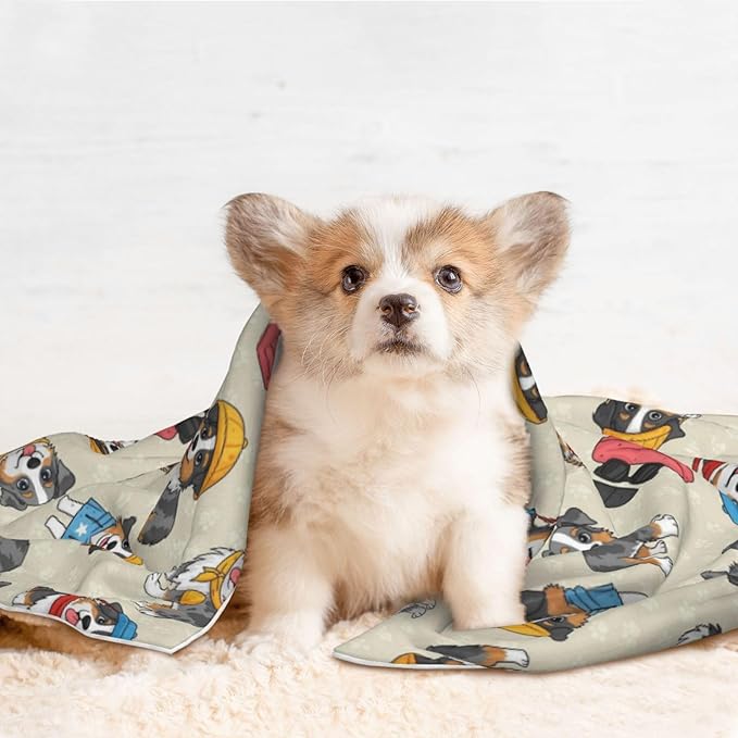 Pet Blanket for Travel and Home, Cute Australian Shepherd Dog and Puppy, Reversible Plush Dot Design with Soft Grip Texture on One Side Perfect for Car Seats Moving Vehicles