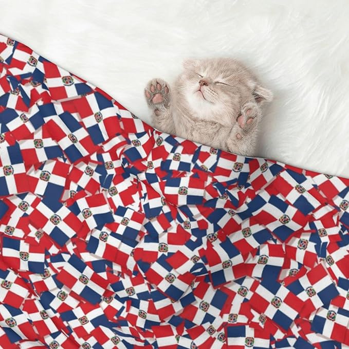 Two Sided Plush Pet Blanket for Crates Carriers Home Use, Dominican Republic Flag Wave, Reversible Throw with Cozy Dot Fabric and Silky Reverse for Small Large Pets