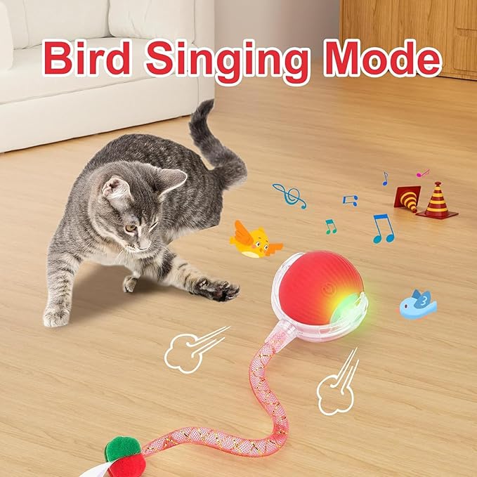 Speed 2.0 Tail Interactive Cat Toys for Indoor Cats, Chirping & Motion Activate Cat Toy, Smart Kitten Rolling Ball Moving Ball Toys, Rechargeable Dog Cat Bal l for Enrichment Exercise (New Yellow)