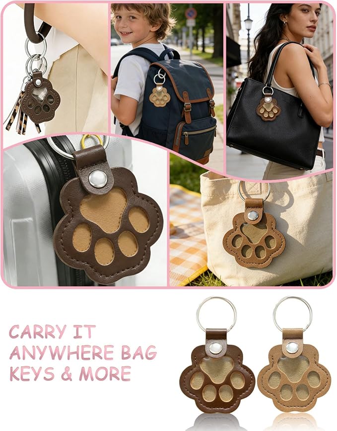 Paw Dog Hair Keychain - Premium Leather Pet Fur Keepsake, Waterproof Memory Charm for Dog/Cat Lovers, Bag & Key Accessory
