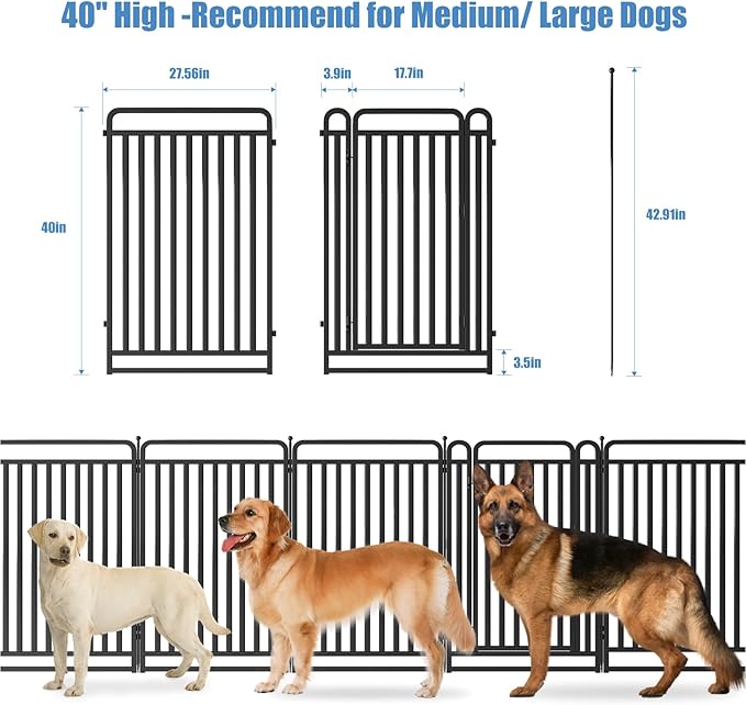 New Thickened Version Dog Playpen, 40 Inch Dog Fences for The Yard, Portable Outdoor Dog Playpen for Large/Medium/Small Dogs, Foldable Metal Dog playpen, with Doors (8 Panels, 40 Inch)