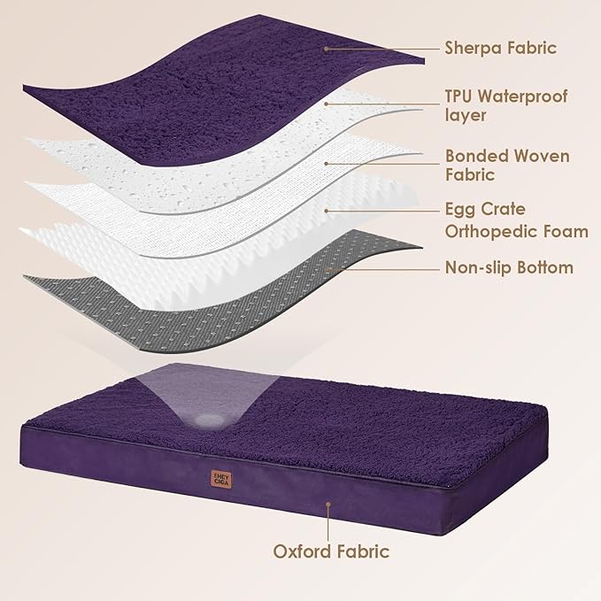 EHEYCIGA Orthopedic XXL Dog Beds for Jumbo Dogs with Removable Washable Cover, Purple, 50x36