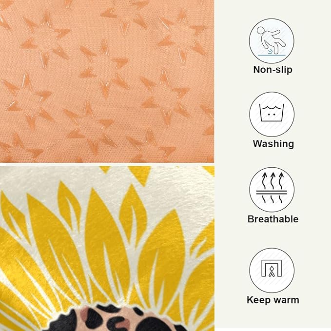 Pet Bed Leopard Print Sunflower Dog Bed Mat Absorbing Non Slip Pad Pet Sleeping Mat for Small, Medium, and Large Dogs Puppy Cat 36 in x 24 in