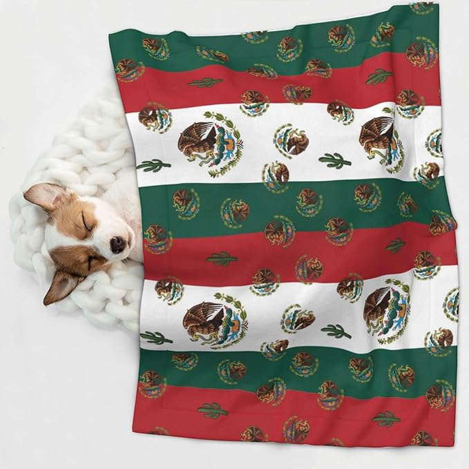 Reversible Plush Throw for Dogs and Cats, Mexican Flag, Double Sided Blanket with Nubby Dot Side and Sleek Side Ideal for Cuddling Nesting Security