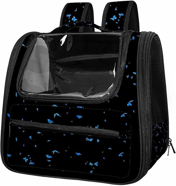 Butterfly on Black Background Traveler Backpack Pet Carriers for Cats and Dogs