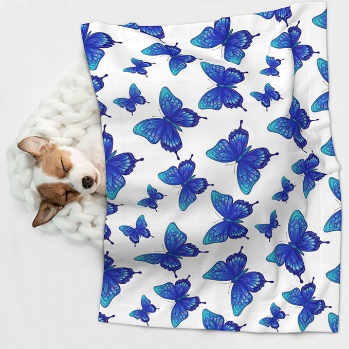 Pet Blanket for Car Rides Vet Visits, Butterflies Blue Purple, Two Sided Reversible Plush Design with Bumpy Dot Side Offers Comfort Home Piece On Go Travel