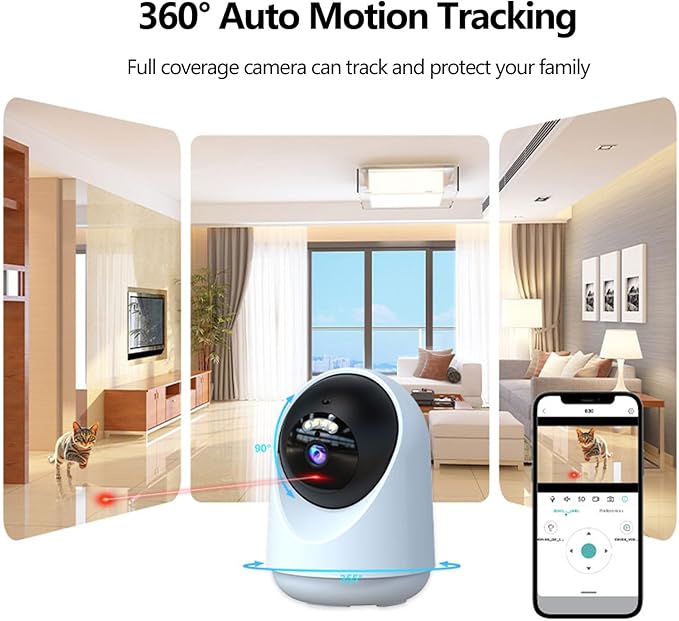 Pet Camera Indoor with Laser Toy 4MP 2.4/5GHz WiFi, 2.5k HD Cat Camera with Phone App, Night Vision & Motion Detection Alerts - APP Remote Control Interactive Device for Dog Cat Monitoring Security