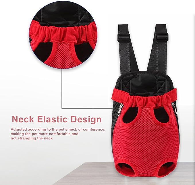 Dog Carrier Backpack, Adjustable Puppy Front Carrier Backpack, Ventilated Dog Chest Carrier for Hiking Camping Travel, Sling Bag for Small Medium Dog Cat Rabbit Puppies, Suit 5-9 lbs (Red, M)