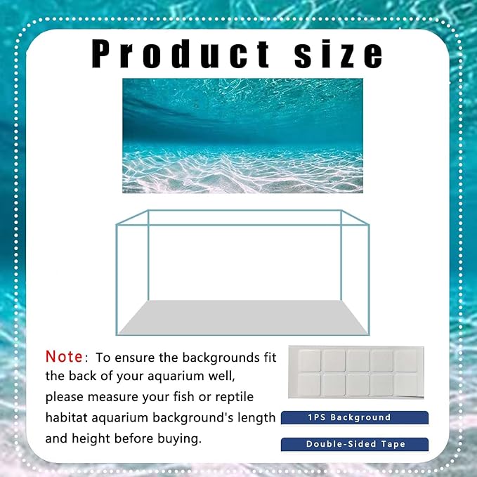 72X24IN Natural Undersea Aquarium Background, Undersea Beach Fish Tank Background, with 8 EVA Double-Sided Tape