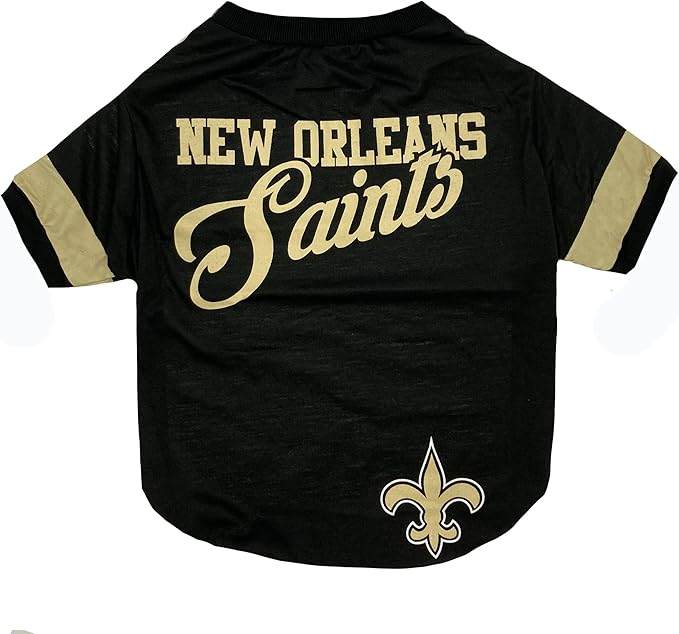 NFL New Orleans Saints T-Shirt for Dogs & Cats, Medium. Football Dog Shirt for NFL Team Fans. New & Updated Fashionable Stripe Design, Durable & Cute Sports PET TEE Outfit
