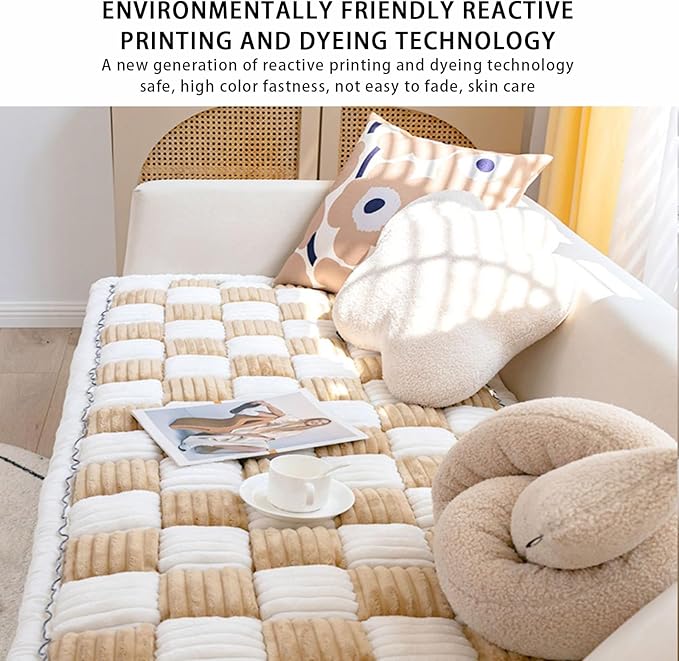 FunnyFuzzy Cream-Coloured Plaid Square Pet Mat Bed Couch Cover, Winter Thickened Dog Bed Cover Pet Blanket Sofa Couch Furniture Protector for Kids Dog Cat(Size:19.6 * 19.6 in,Color:Brown)
