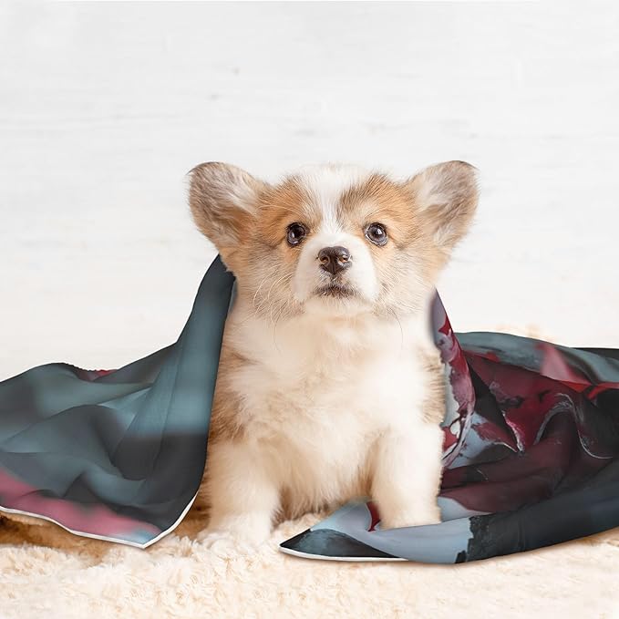 Waterproof Dog Blanket Soft Pet Blanket for Puppy Cat, Fleece Cat Throw Blankets for Furniture Bed Couch Sofa Reversible - Gothic Red Skull Cemetery